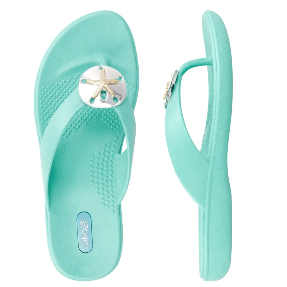 🏖️ OKA B Sandy flip flops turquoise silver EUC - Picture 5 of 9